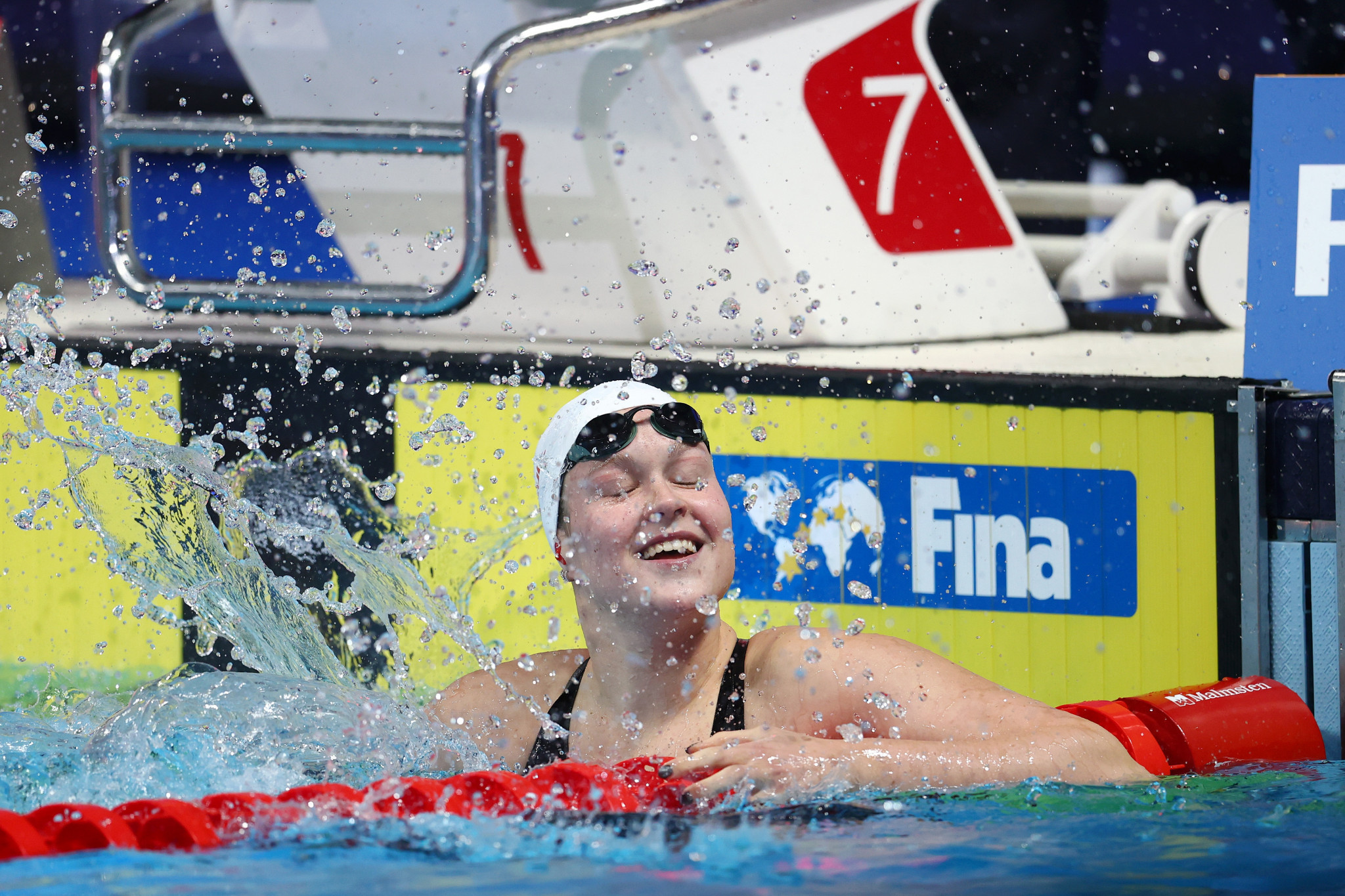 Israel's Anastasia Gorbenko is overjoyed after capturing the women's 50m breaststroke crown ©Getty Images