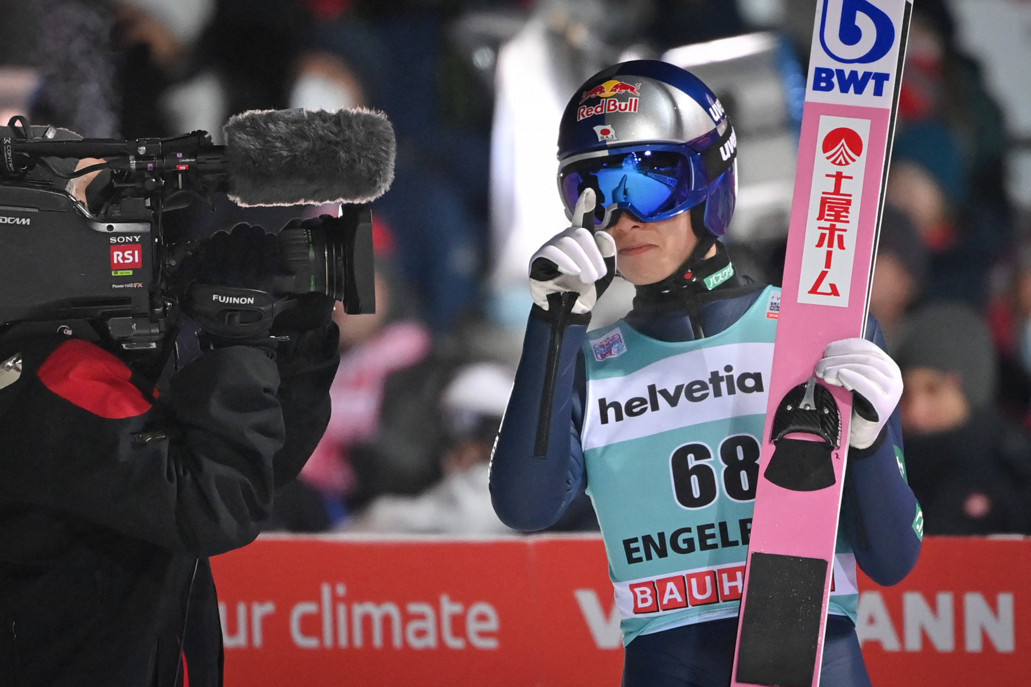 Ryōyū Kobayashi secured his third World Cup win of the season in Engelberg ©Getty Images