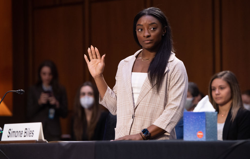 A month after her return from Tokyo 2020, where she struggled to perform, Simone Biles was among gymnasts giving evidence to the Senate Judiciary Committee about the USA Gymnastics sexual abuse scandal ©Getty Images
