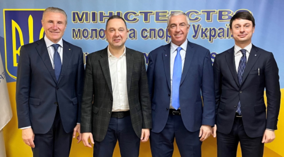 IIHF President Luc Tardif, third right, met with Ukrainian officials in Kyiv ©Ice Hockey Federation of Ukraine