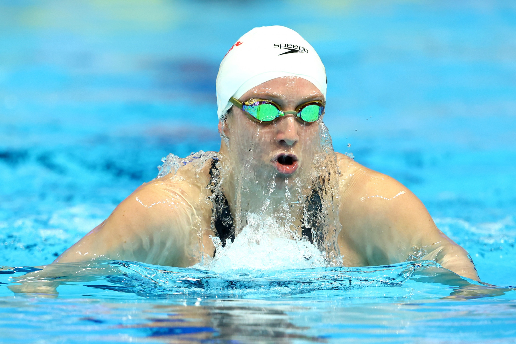 Emily Escobedo of the US battles hard to win the women's 200m breaststroke final ©Getty Images