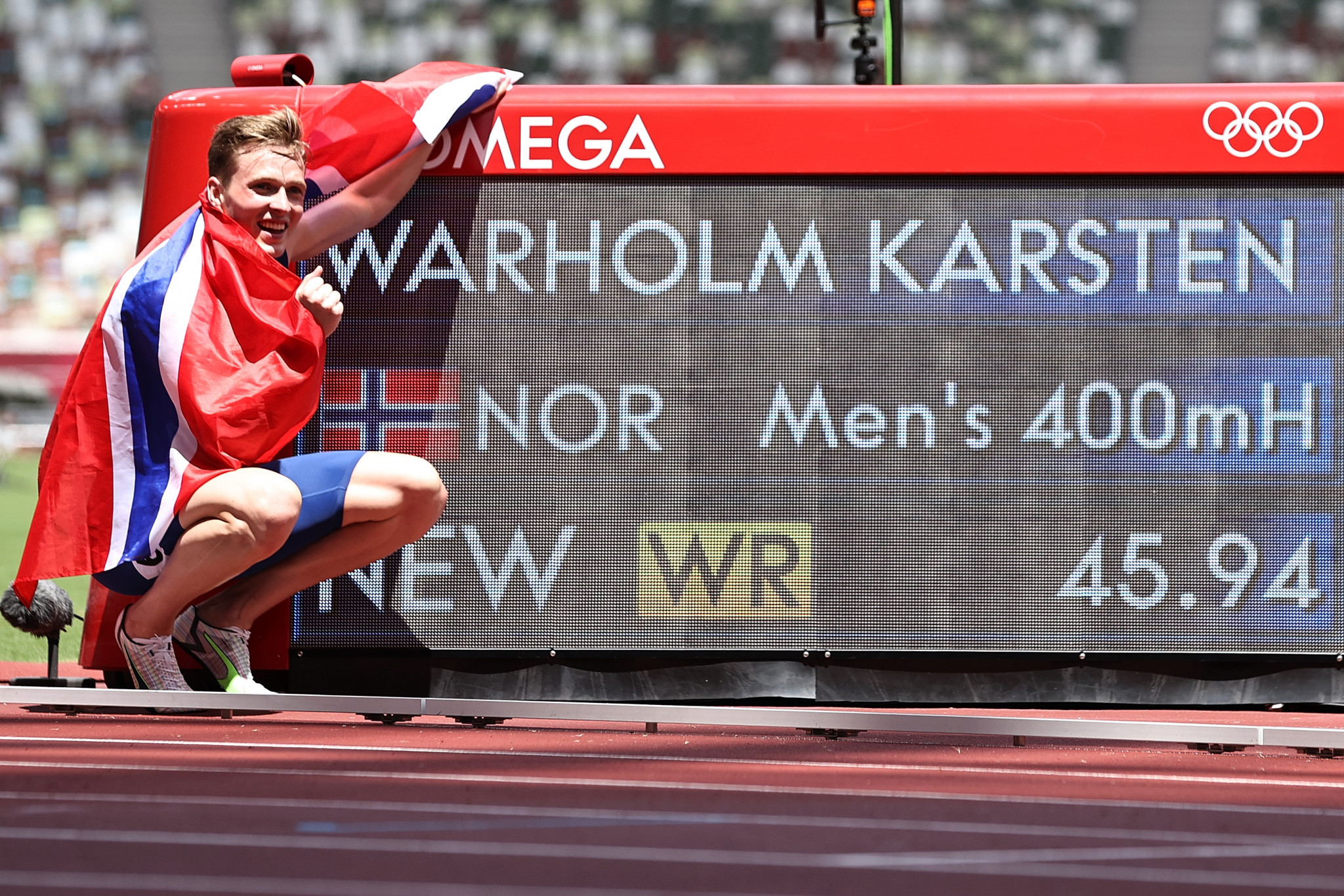 Karsten Warholm set a new world record in the men's 400m at Tokyo 2020 as six of the first seven finishers also set national or continental records ©Getty Images