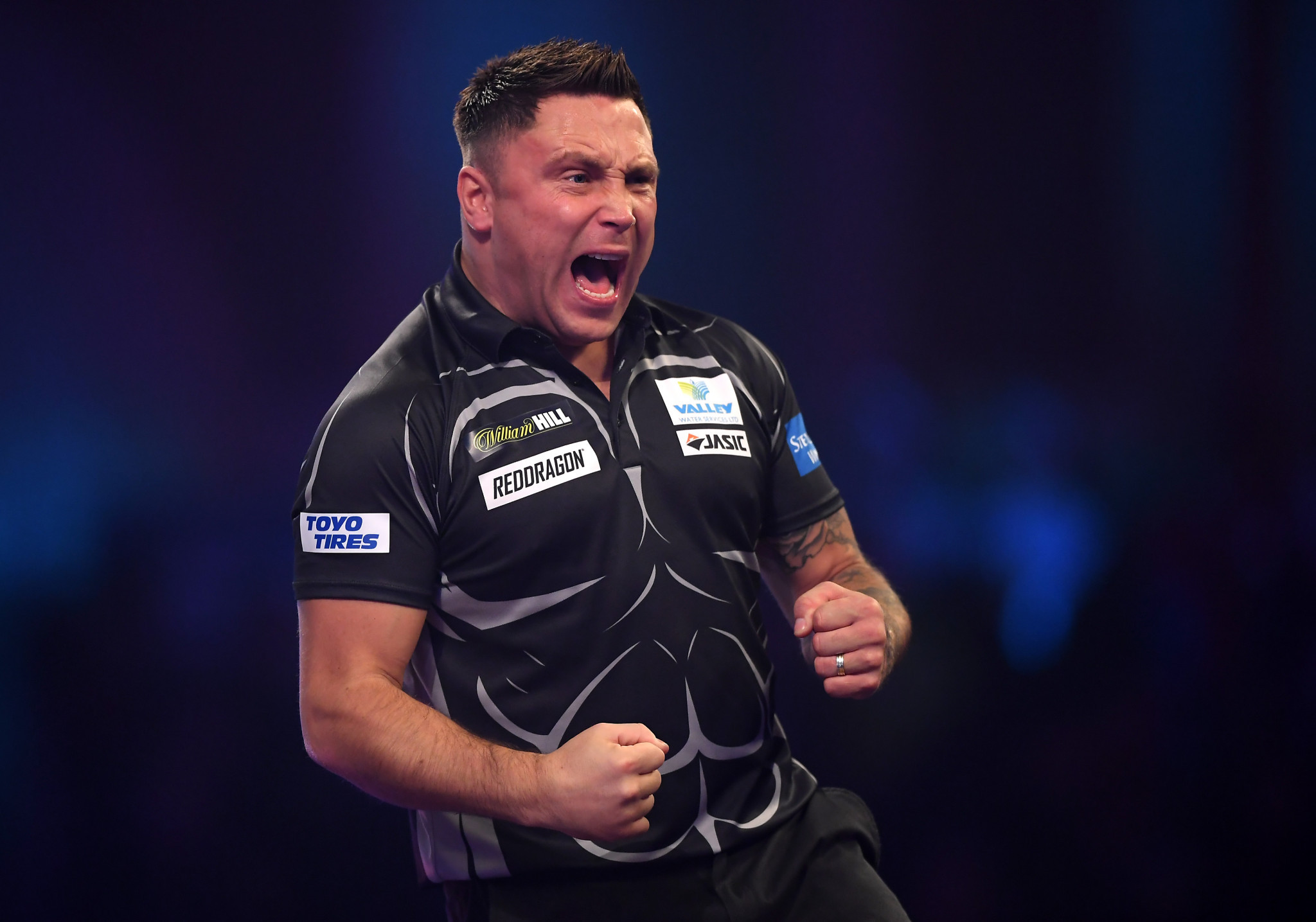 Gerwyn Price of Wales was one half of the partnership that won their opening match at the World Cup of Darts ©Getty Images