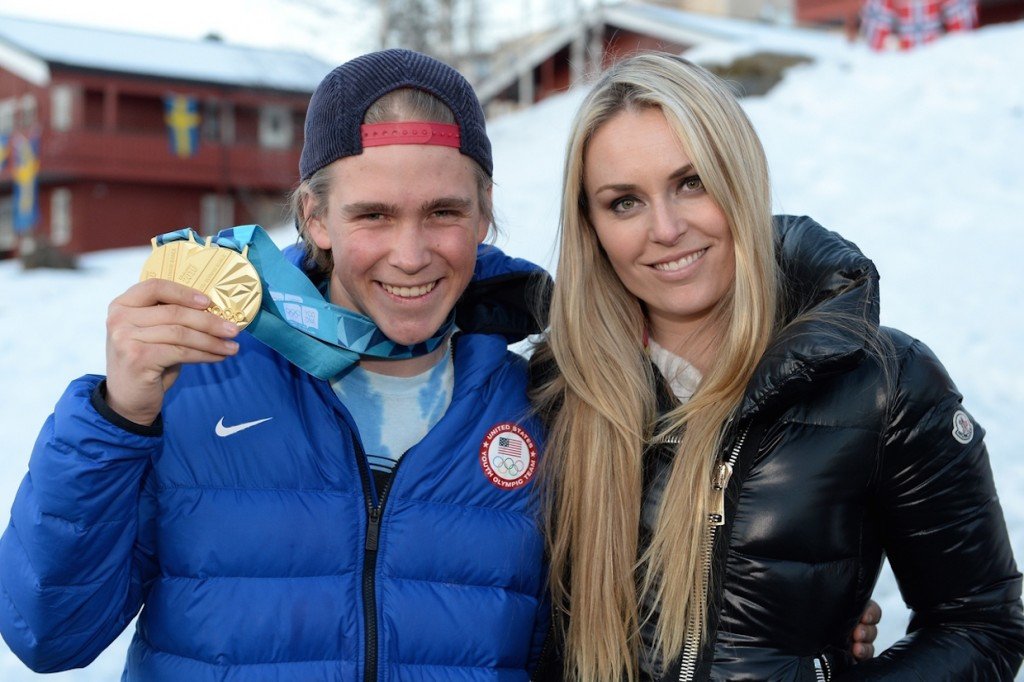 Lindsey Vonn met athletes including compatriot River Radamus, who has already won two Alpine skiing gold medals at these Games ©Getty Images