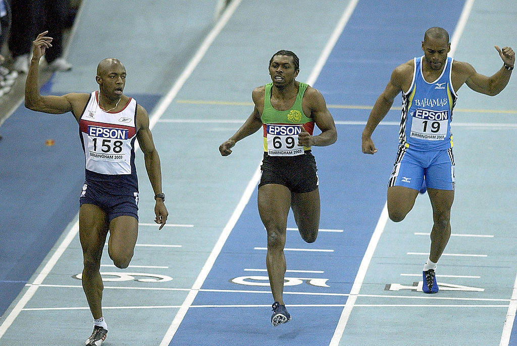 Marlon Devonish, from Coventry, won gold at the World Indoor Athletics Championships in Birmingham in 2003 ©Getty Images