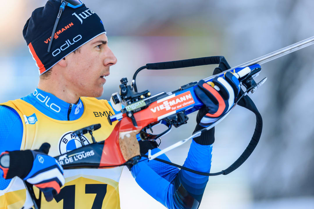 Quentin Fillon Maillet won the sprint race to extend his overall World Cup advantage ©IBU