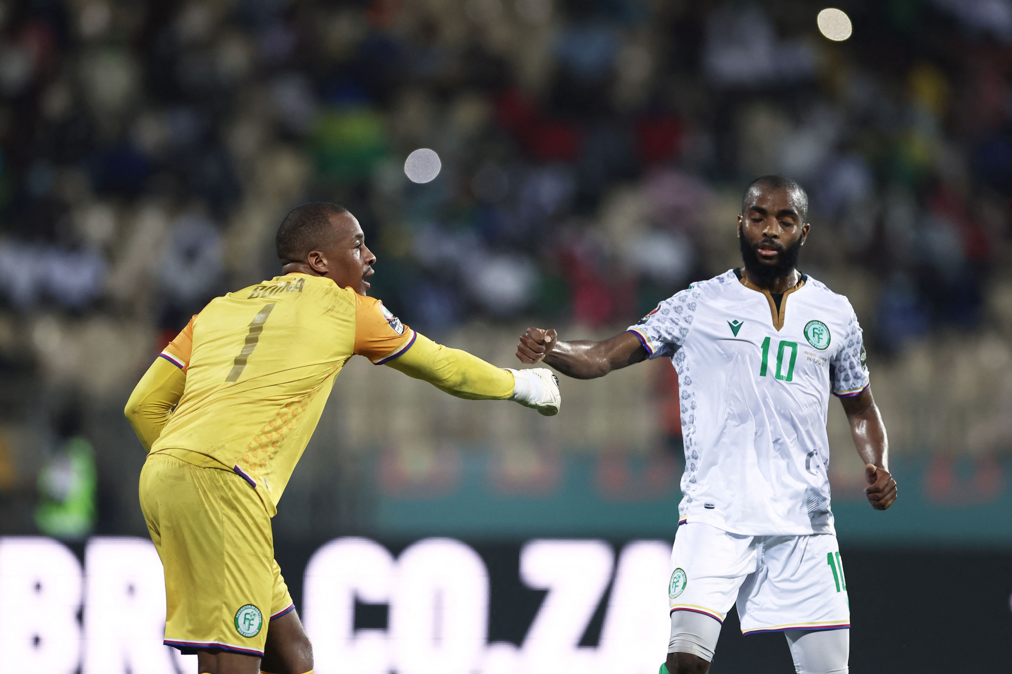Salim Ben Boina, left, was Comoros' star despite a 2-0 defeat to Morocco ©Getty Images