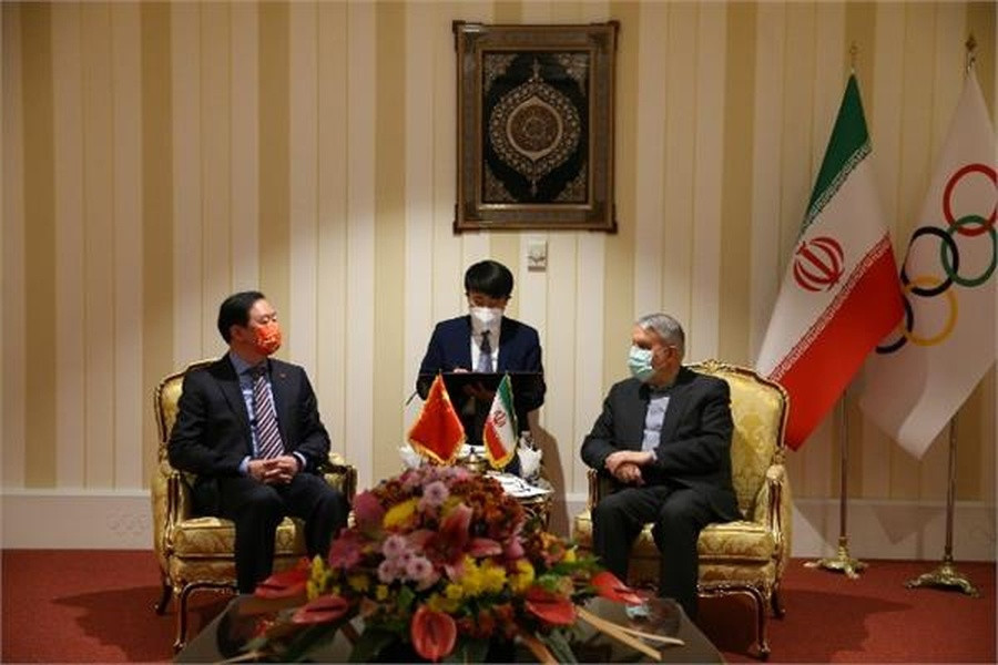 Iran Seyad Reza Salehi Amiri, left, the President of the National Olympic Committee of the Islamic Republic of Iran, met with China's Ambassador to Tehran ©OCA/NOCIRI