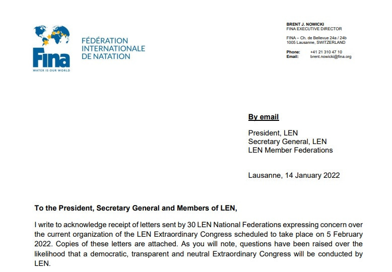 FINA has written to LEN to offer its assistance with the Extraordinary Congress ©ITG