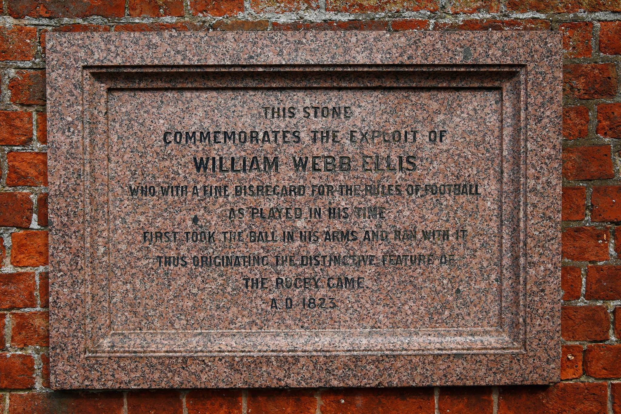 A plaque marks the spot where William Webb Ellis is said to have picked up the ball during a game of football ©Getty Images