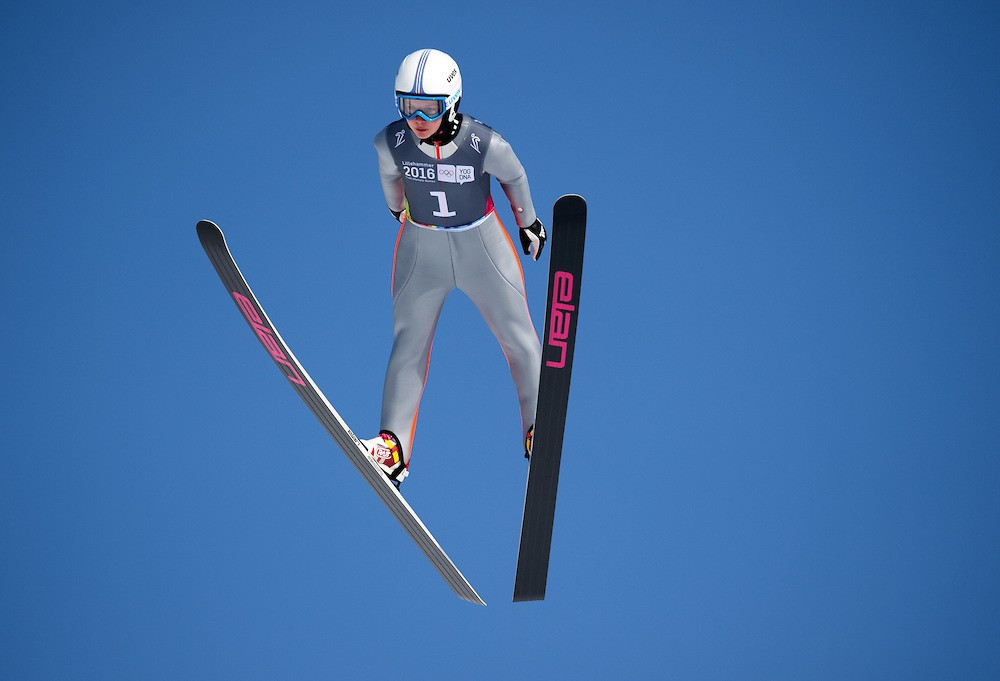 Ema Klinec claimed Slovenia's first gold medal at Lillehammer 2016 by winning the women's ski jumping event ©YIS/IOC
