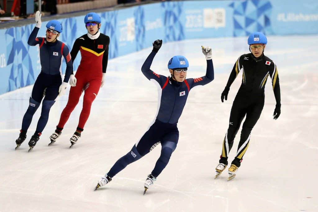 Hong Kyunghwan of South Korea claimed men's 500m gold ©Lillehammer 2016