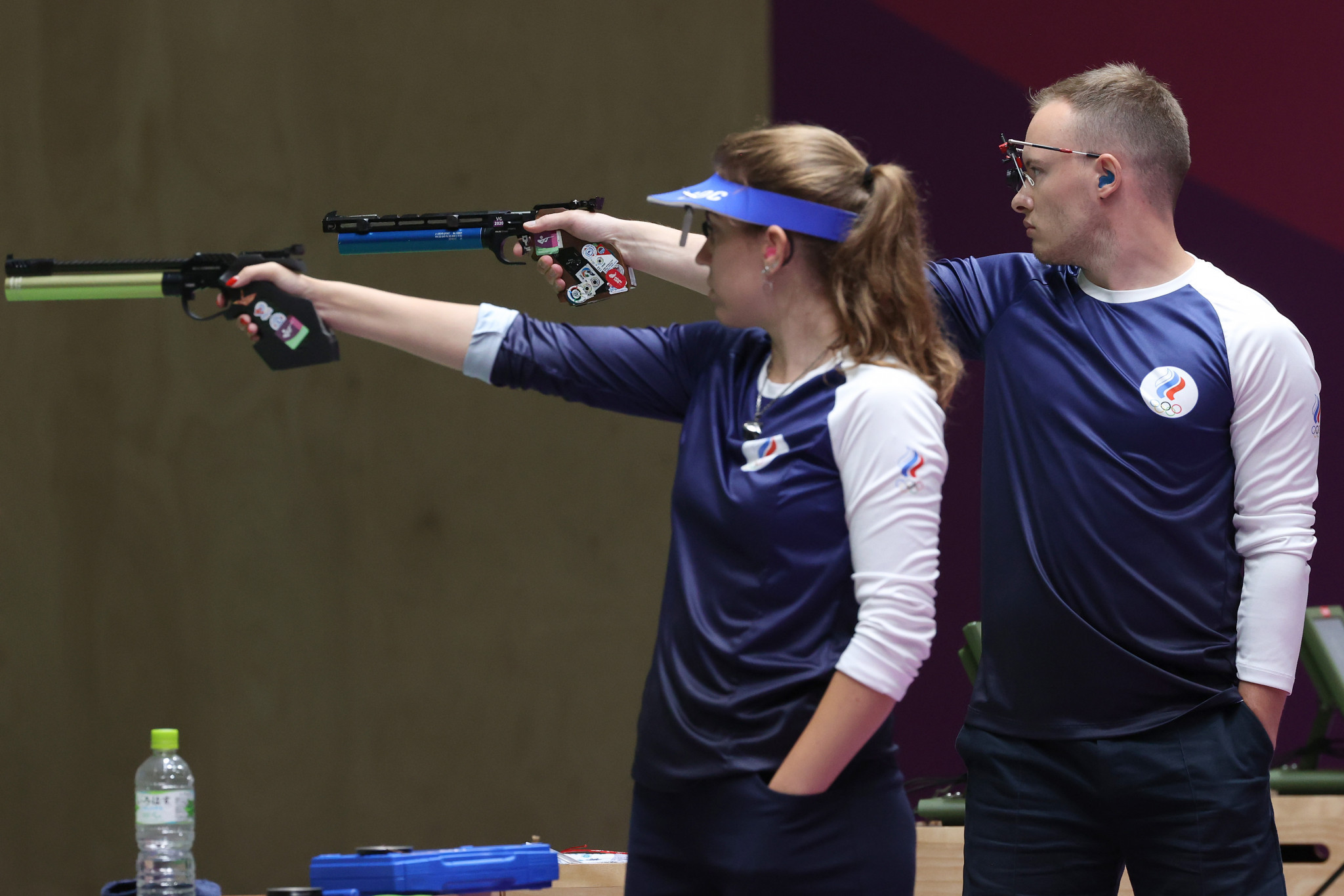 Tokyo 2020 mixed team air pistol silver medallists Vitalina Batsarashkina, left, and Artem Chernousov, right, earned victory for Russia in the mixed team air pistol event at the ISSF 10m Grand Prix in Osijek ©Getty Images
