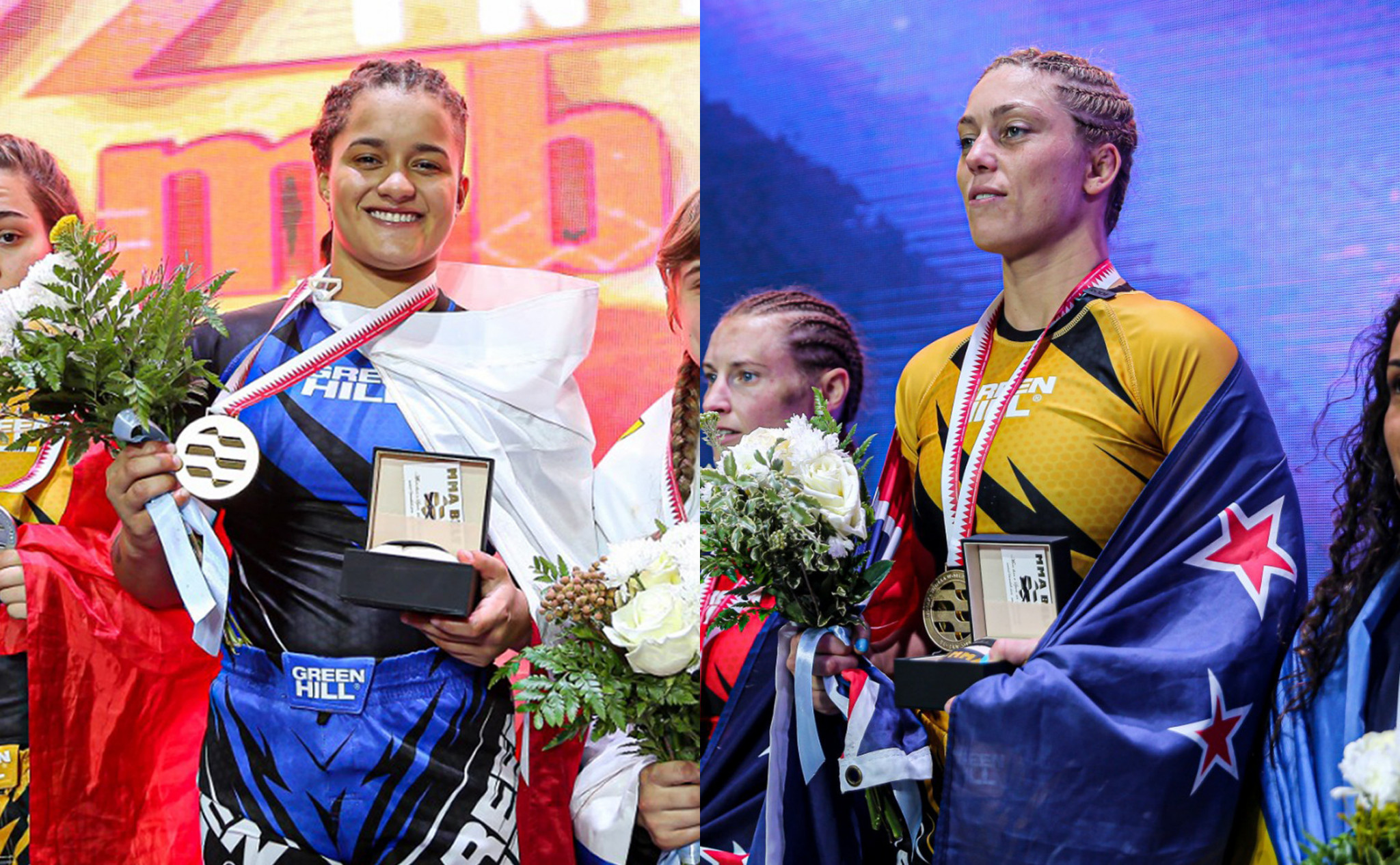 World champions from 2019 Sabrina Laurentina De Sousa, left, and Michelle Montague, right, could meet in the women's featherweight semi-finals ©IMMAF