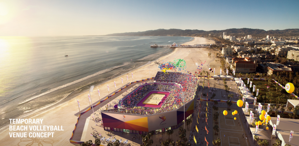 LA 2024's temporary beach volleyball venue concept