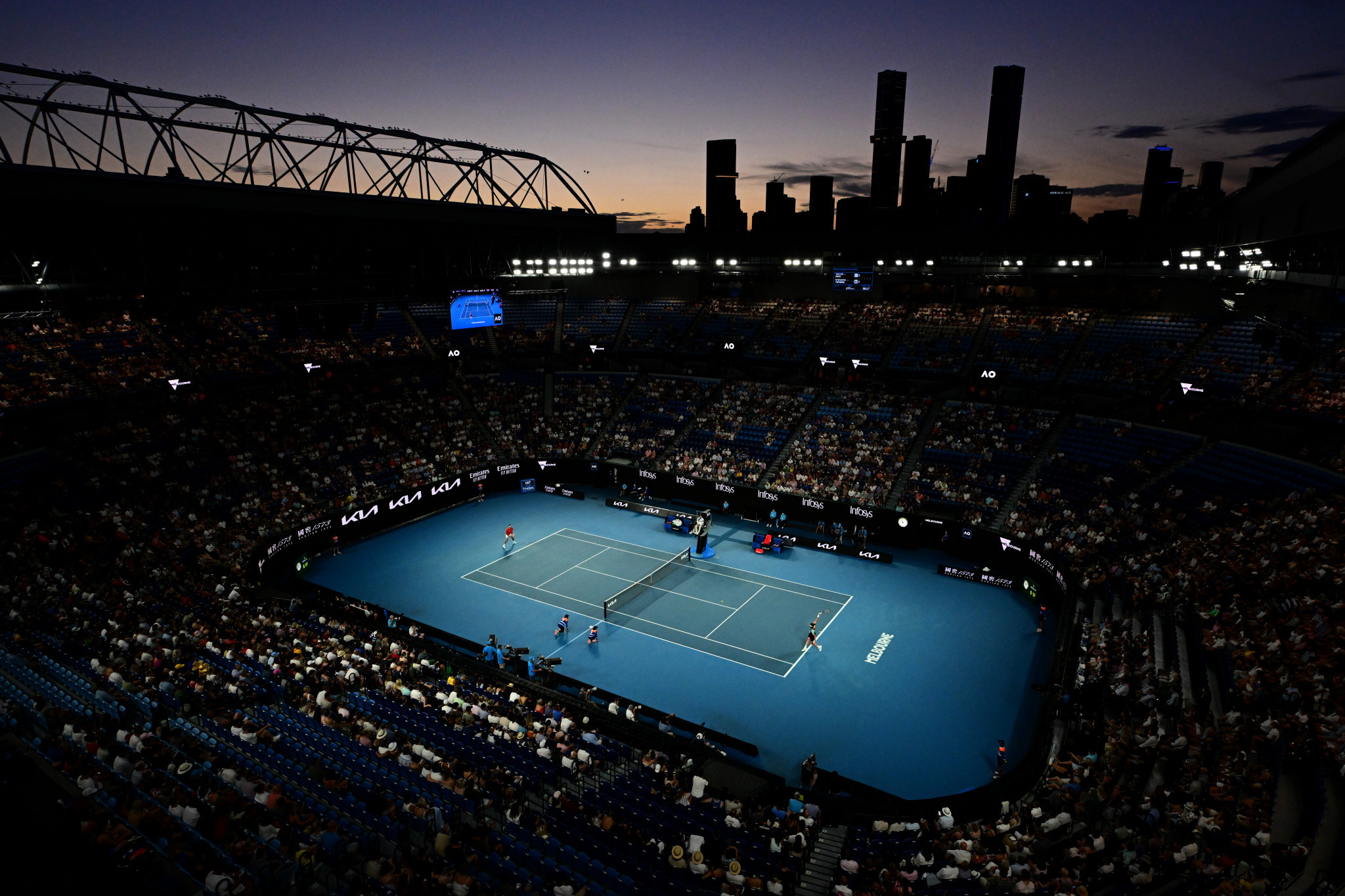 The match between Greece's Stefanos Tsitsipas and the United States' Taylor Fritz on Rod Laver Arena took three hours and 23 minutes to complete ©Getty Images