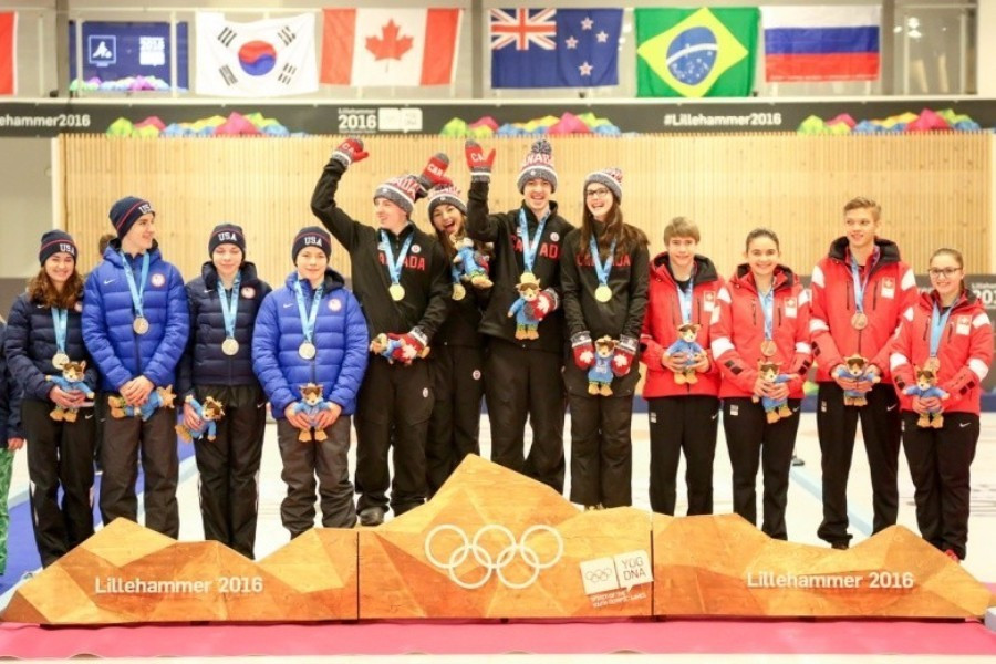 Canada celebrate on the podium following their victory ©WCF