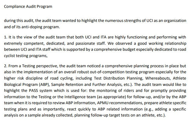 WADA said there was very little to report, given the strength of the UCI's anti-doping programme ©WADA