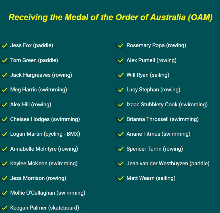 A total of 24 athletes have been honoured in the Australia Day honours ©AOC