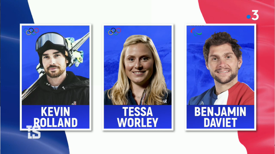 Kevin Rolland, Tessa Worley and Benjamin Daviet have been chosen as France's flagbearers for Beijing 2022 ©Facebook/France Olympique