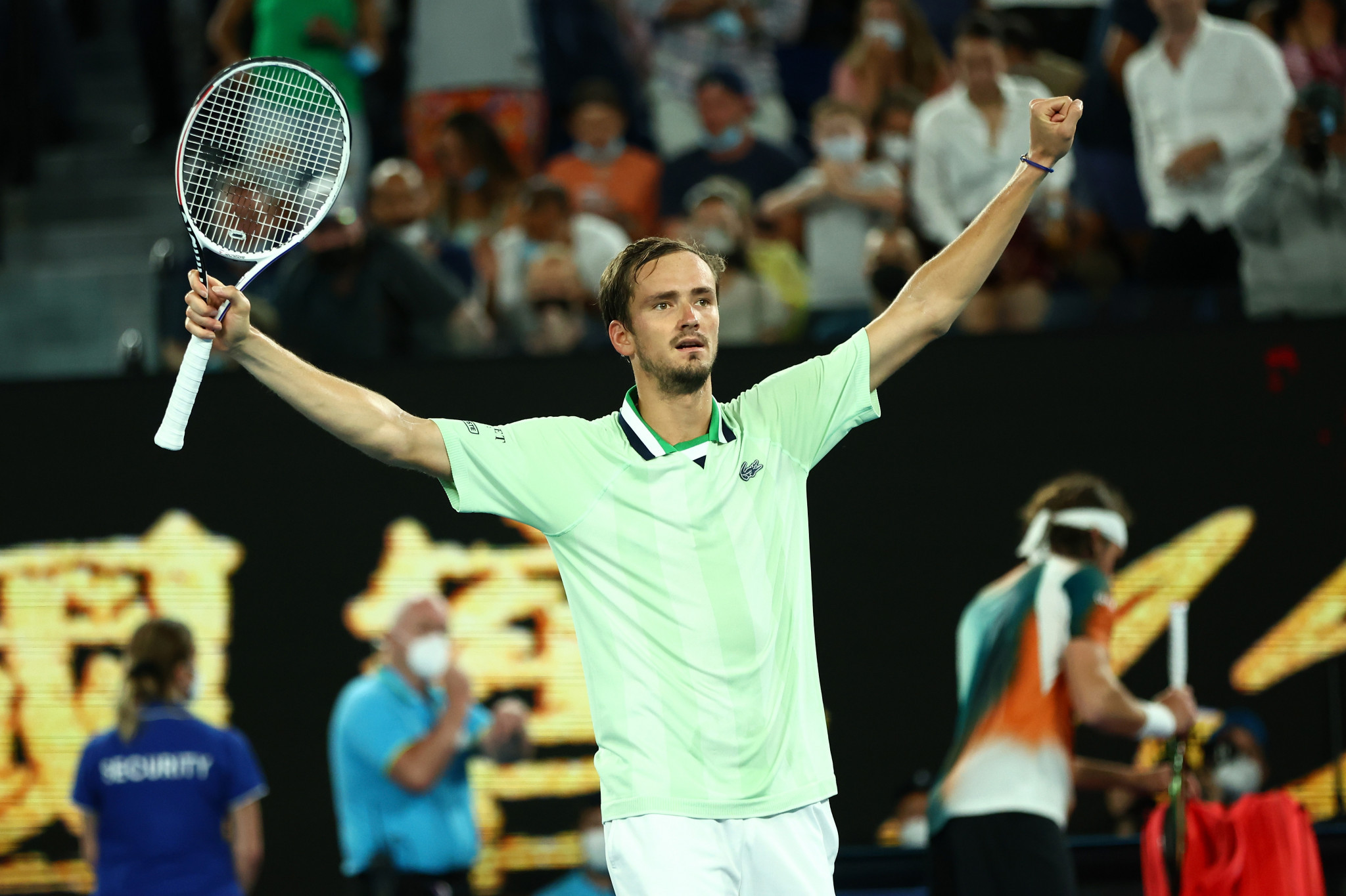 Second seed Daniil Medvedev of Russia defeated Stefanos Tsitsipas in four sets to reach the Australian Open final ©Getty Images