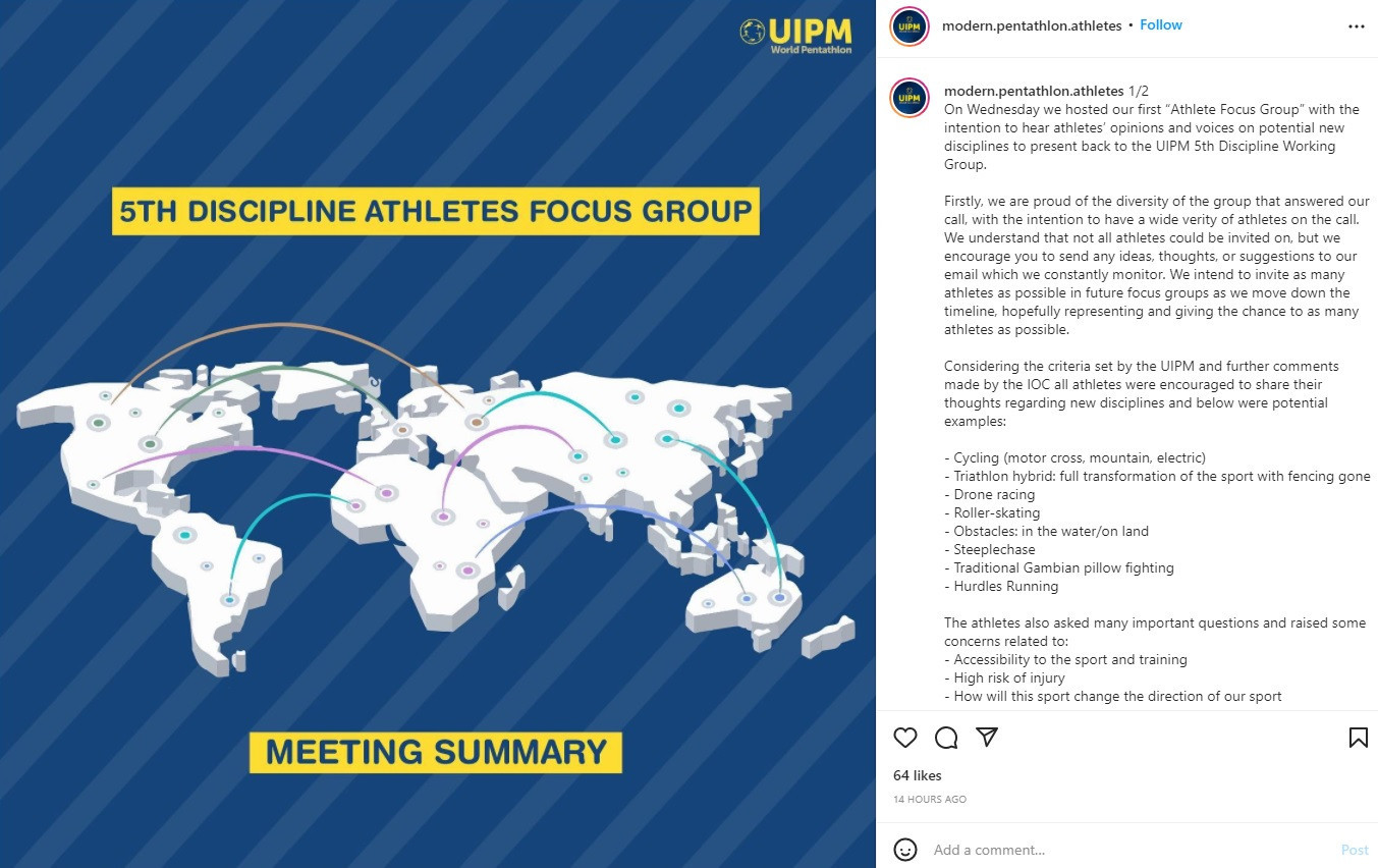 The UIPM Athletes Committee has revealed some of the suggestions for riding's replacement ©Instagram