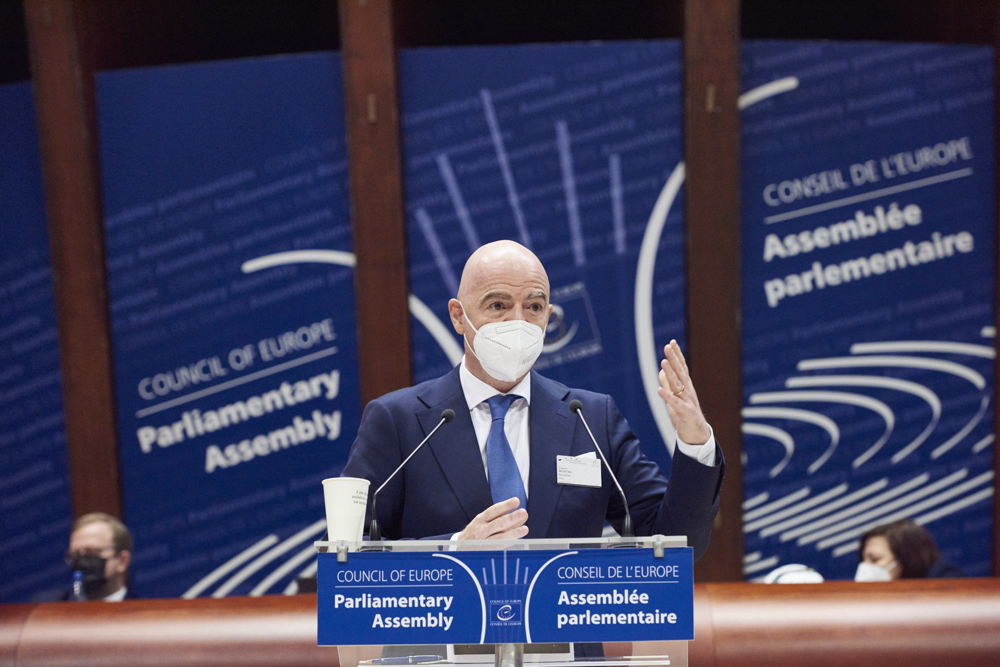 FIFA President Gianni Infantino was widely criticised for his remarks at the Council of Europe session ©FIFA
