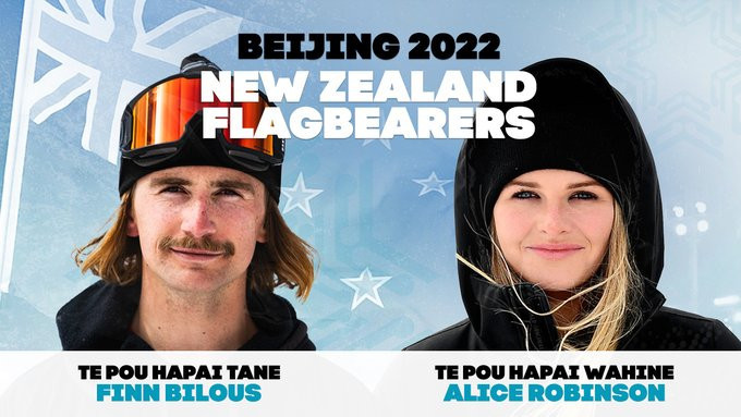 New Zealand's flagbearers Finn Bilous and Alice Robinson will both be presented with special Maori capes to wear in the Beijing 2022 Opening Ceremony ©NZOC