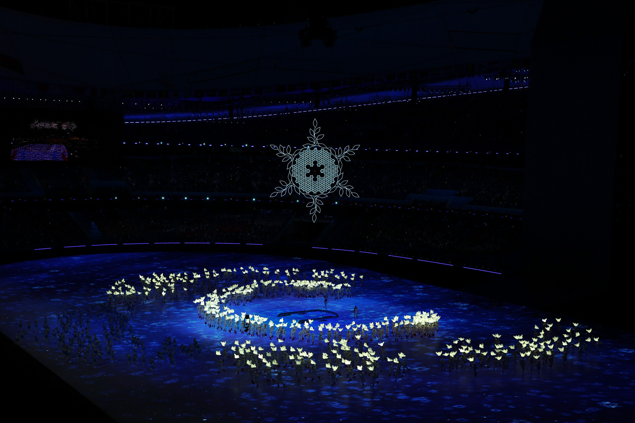 Snowflakes were a constant theme throughout the showpiece event with a large one used as the Olympic Cauldron ©Getty Images 