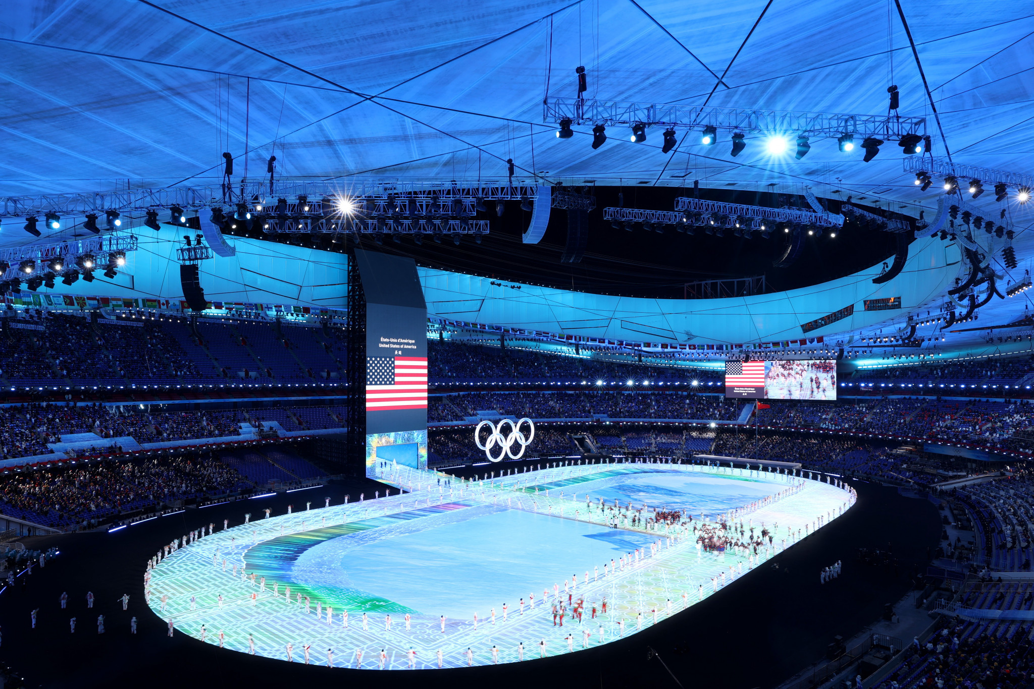 Beijing 2022 Winter Olympic Games torch lit inside snowflake Cauldron