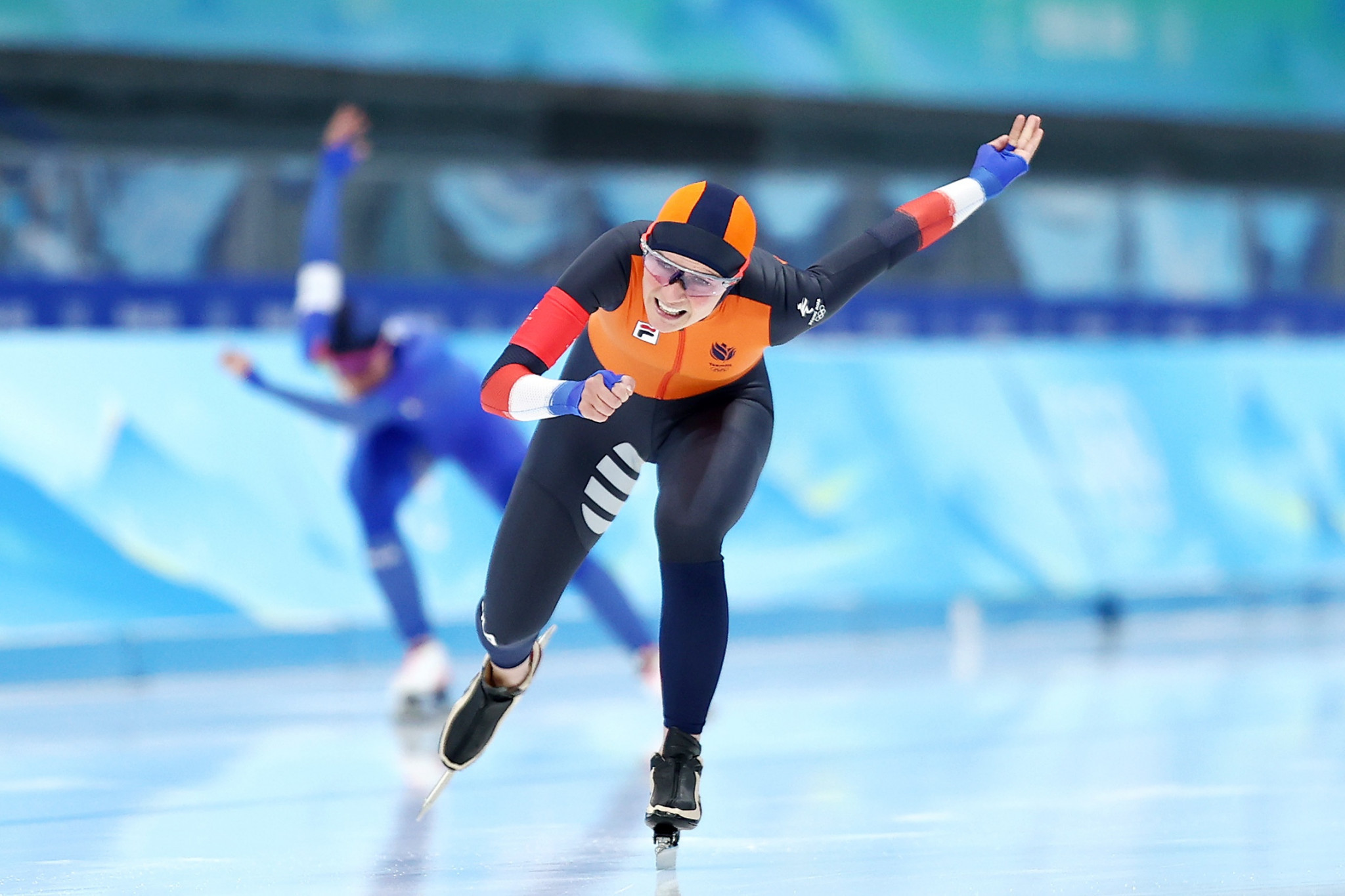 Jan Coopmans led Irene Schouten to a gold medal in the Beijing 2022 women's mass start but still fell short of his medal target ©Getty Images