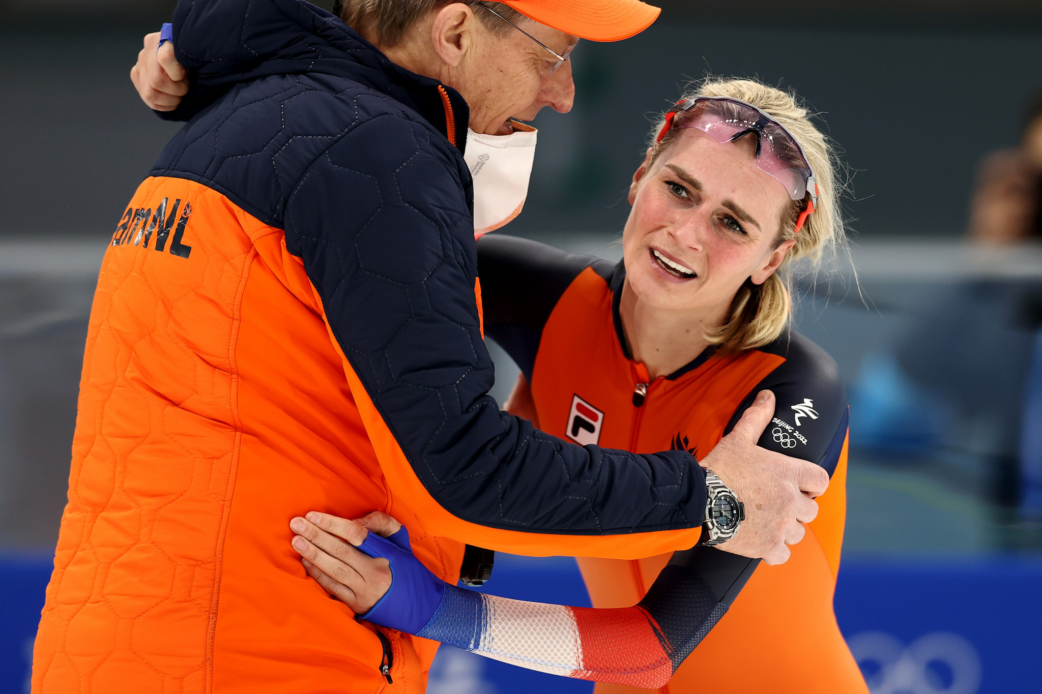 The Netherlands' Irene Schouten could not control her emotions after winning the women’s 3,000m speed skating gold, setting a new Olympic record of 3min 56.93sec ©Getty Images