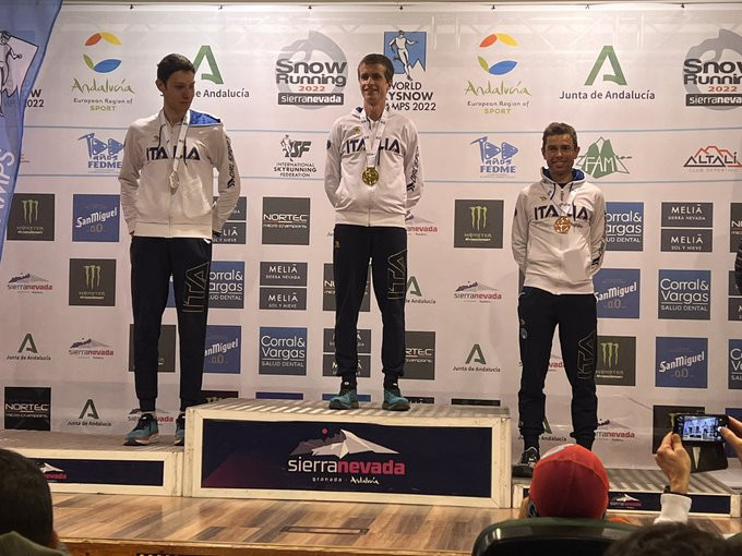 Italy's Luca Del Pero, centre, was crowned the combined gold medallist at the inaugural edition of the SkySnow World Championships in Sierra Nevada ©Twitter