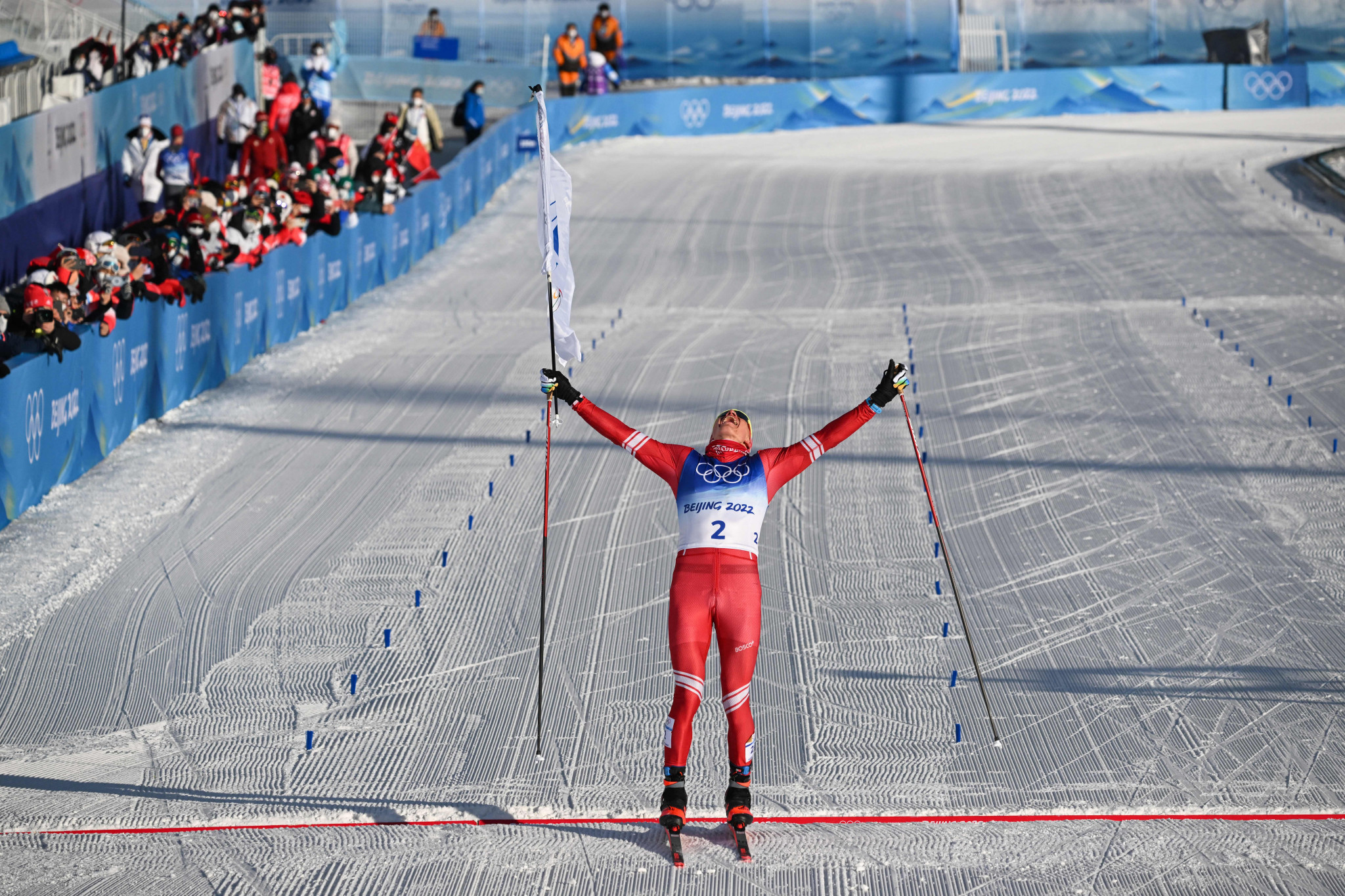 Alexander Bolshunov led for most of the men's 30km cross-country skiathlon race and won by a huge margin ©Getty Images