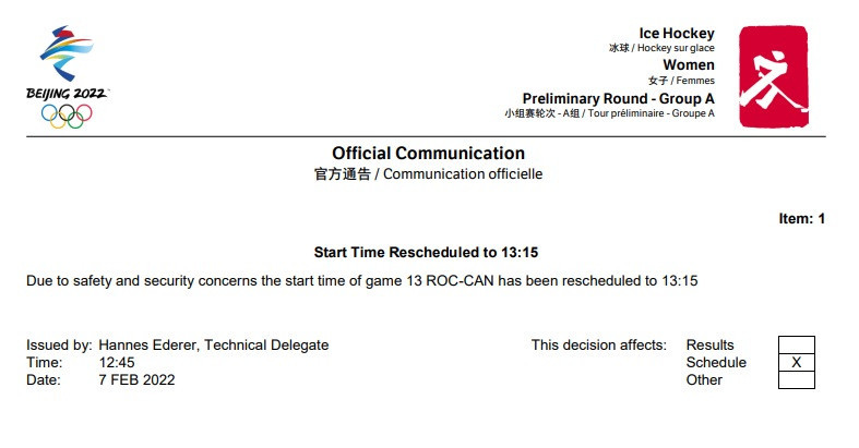An official document from Beijing 2022 said the delayed was due to 