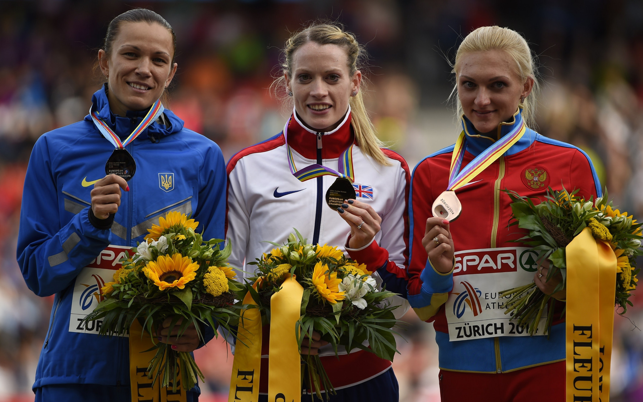 Irina Davydova, right, will also lose the bronze medal she won at the 2014 European Championships in Zurich ©Getty Images