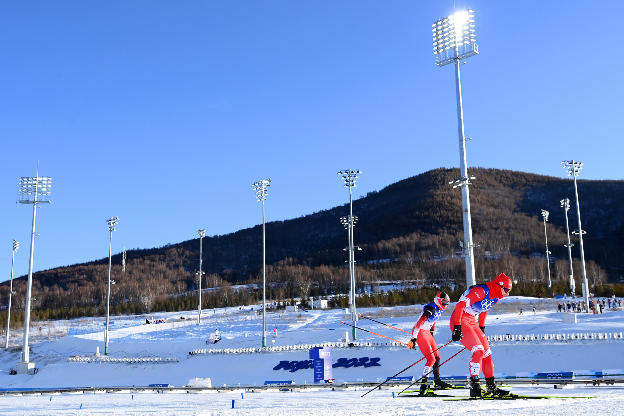 Natalia Nepryaeva, left, claimed silver by 0.3 seconds in the women's 15 kilometres skiathlon at the Beijing 2022 Winter Olympics ©Getty Images  