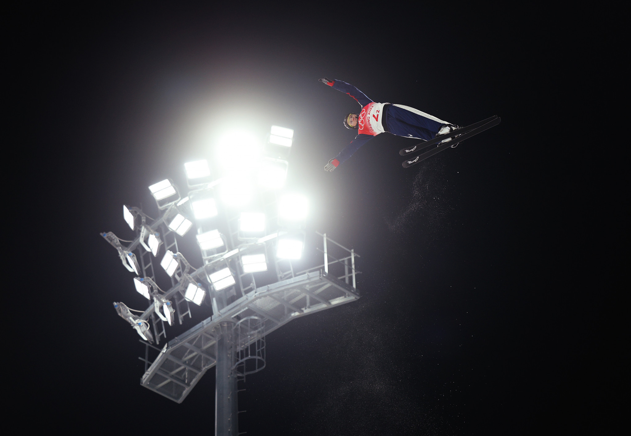 Christopher Lillis, part of the US team that won mixed aerials gold, in action ©Getty Images  