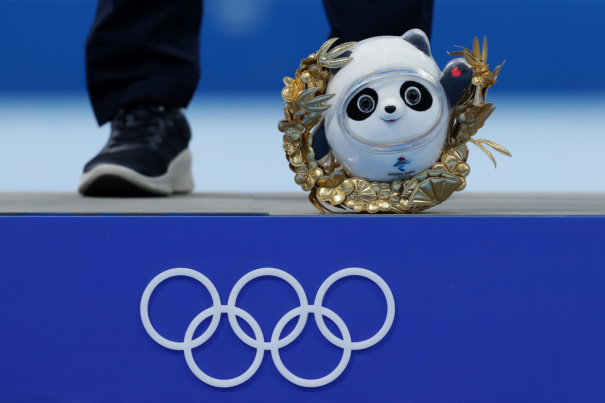 A special edition Bing Dwen Dwen mascot is given to the Olympic medallists and is proving so popular with the public that it has sold out ©Getty Images