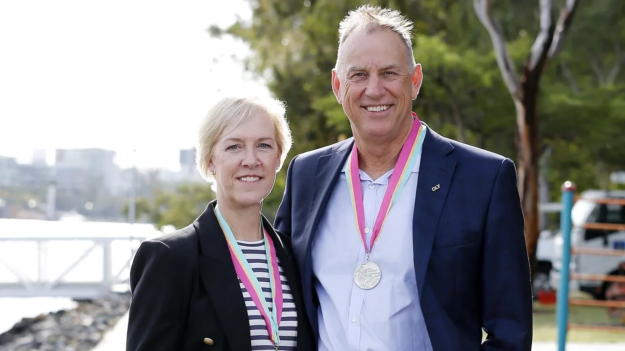 Mark Stockwell, right, has admitted he is surprised that his wife, triple Olympic gold medallist Tracy, left, has been replaced as President of Swimming Australia ©Getty Images