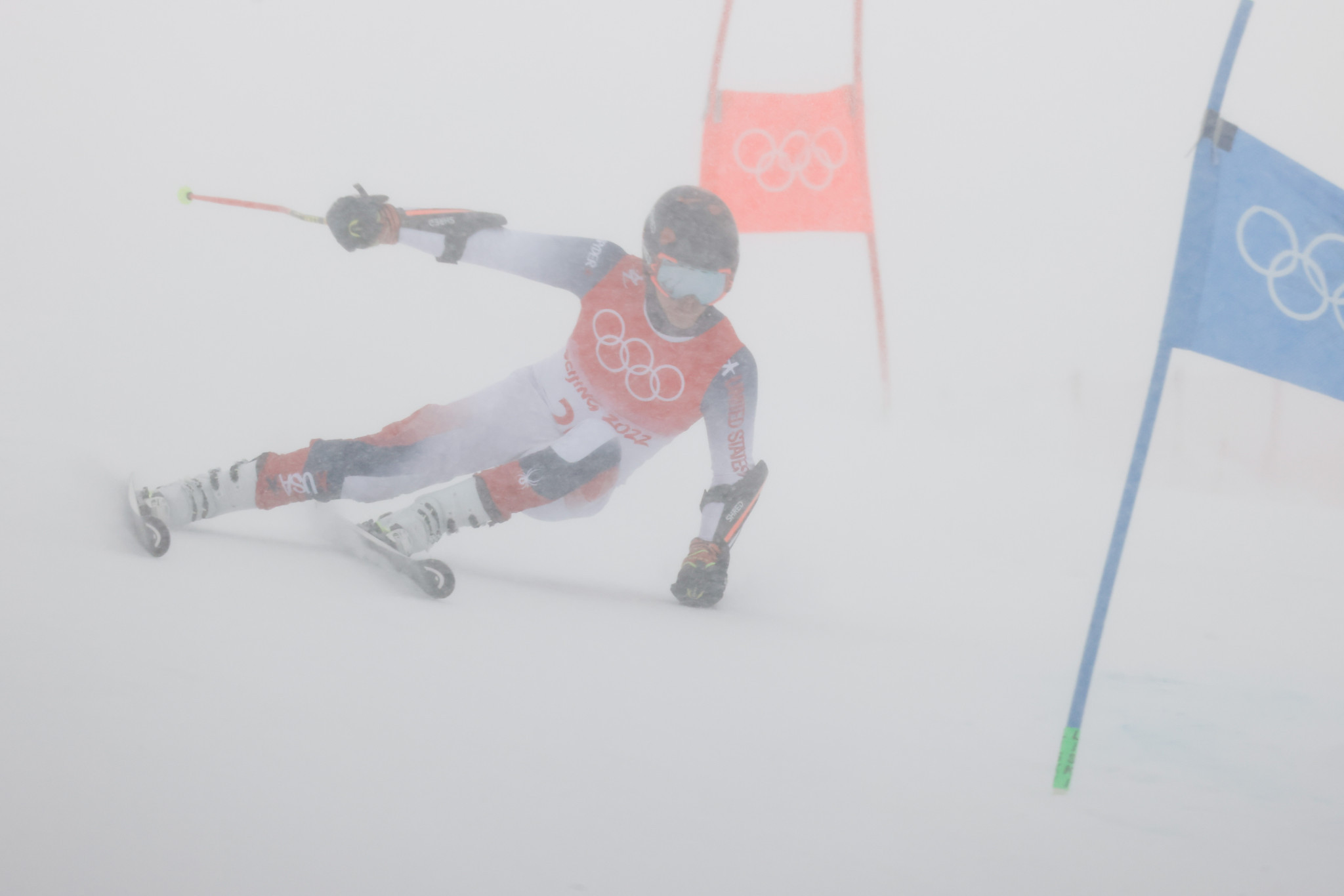 Heavy snow affected competitors in the giant slalom's first leg at Yanqing National Alpine Skiing Centre with several leading medal contenders crashing out ©Getty Images
