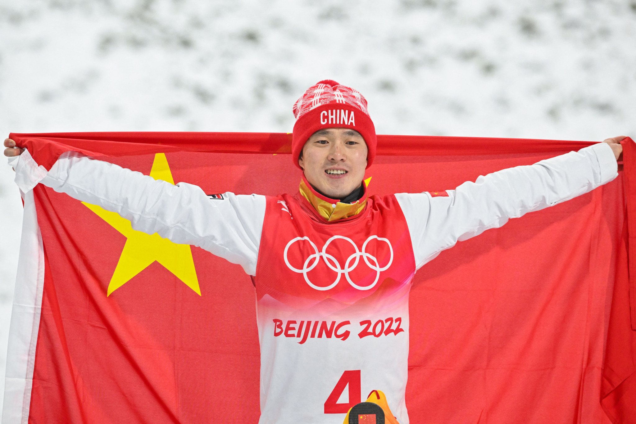 On a very different pair of skis, Qi Guangpu won the men's aerials gold medal and ensured that the host nation won both aerials titles ©Getty Images
