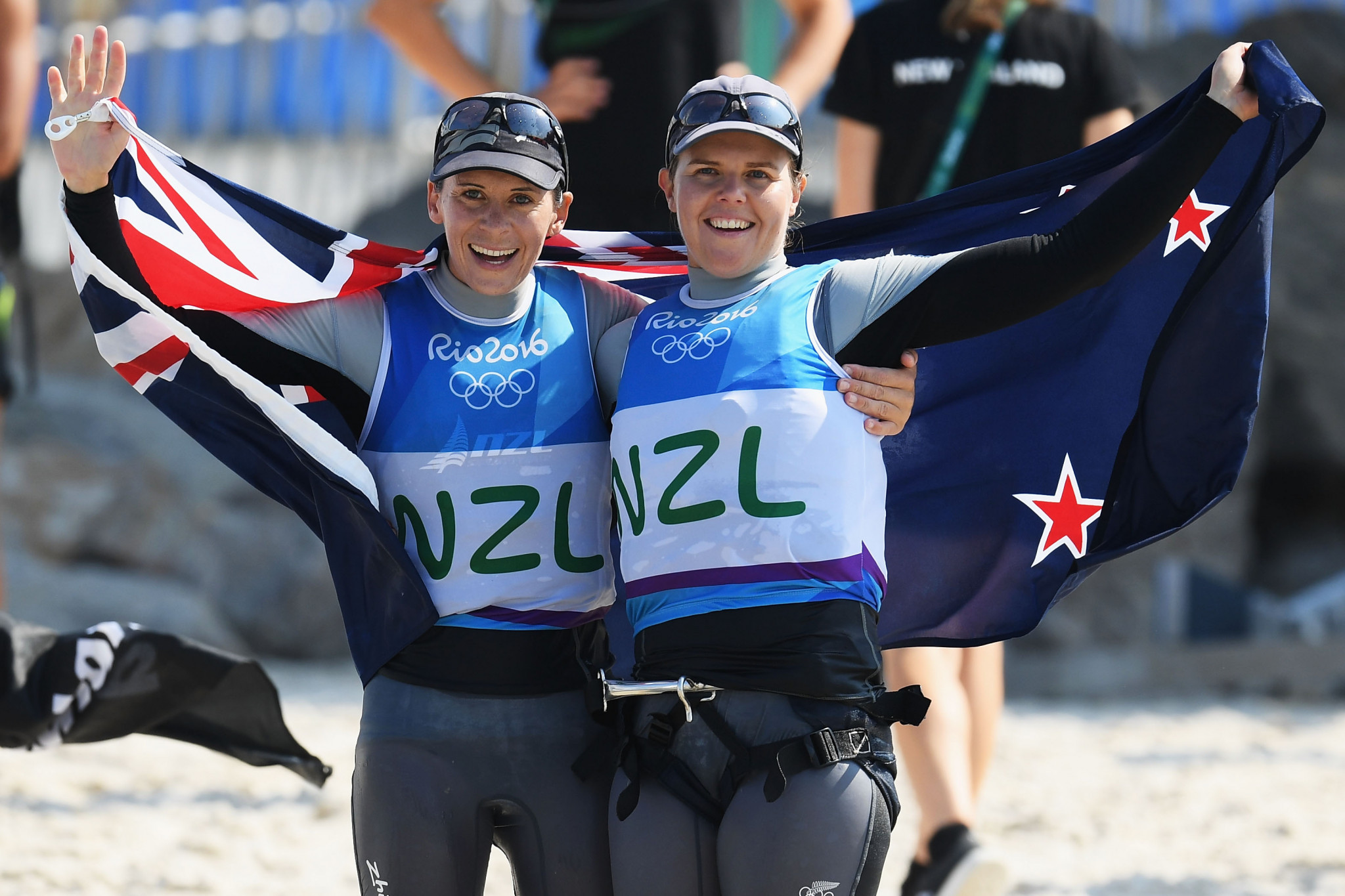 Jo Aleh, left, and Polly Powrie won silver at Rio 2016 and gold at London 2012 in the women's 470 sailing class ©Getty Images