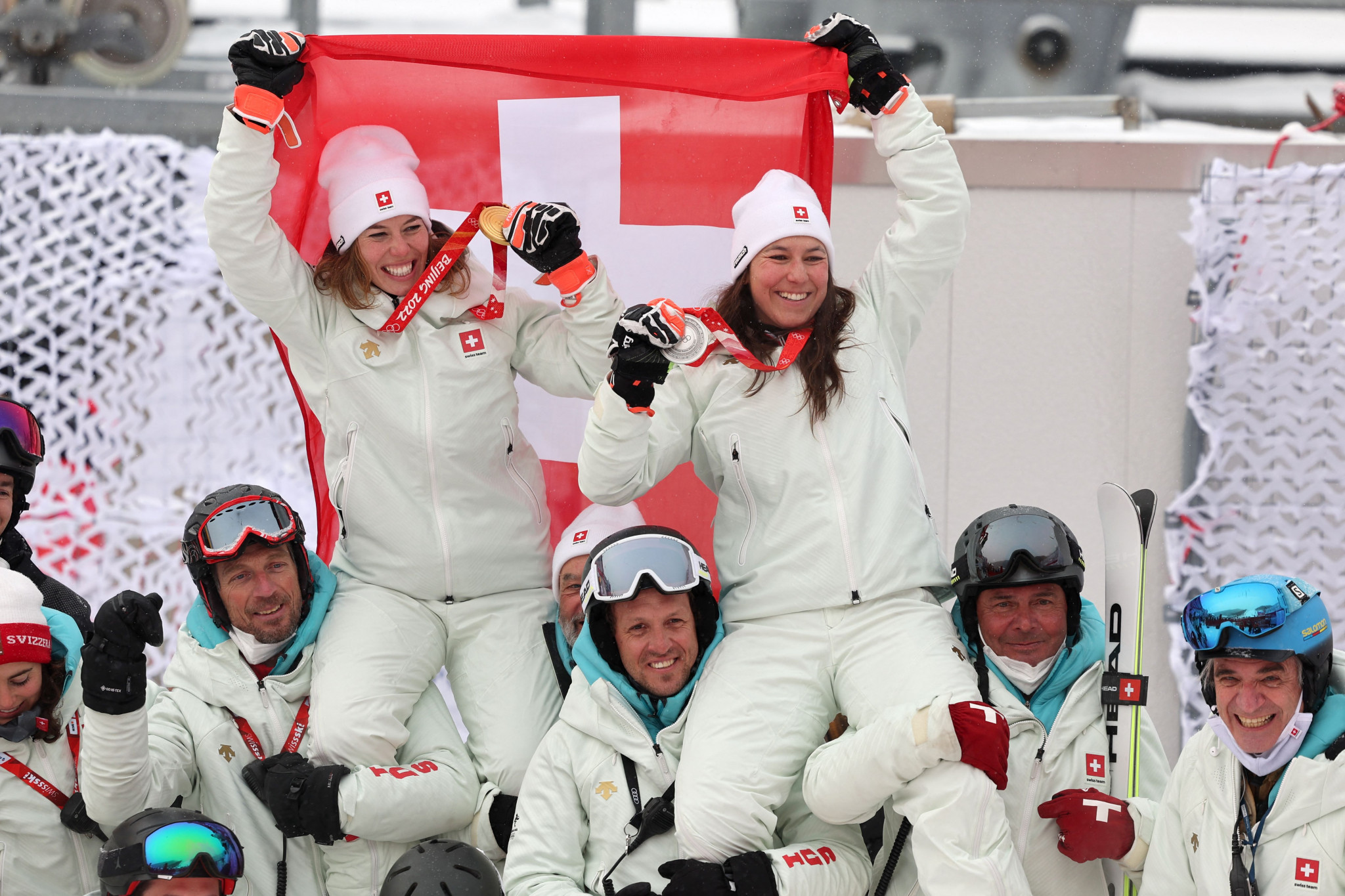 Switzerland celebrated a one-two in the women's Alpine combined event ©Getty Images