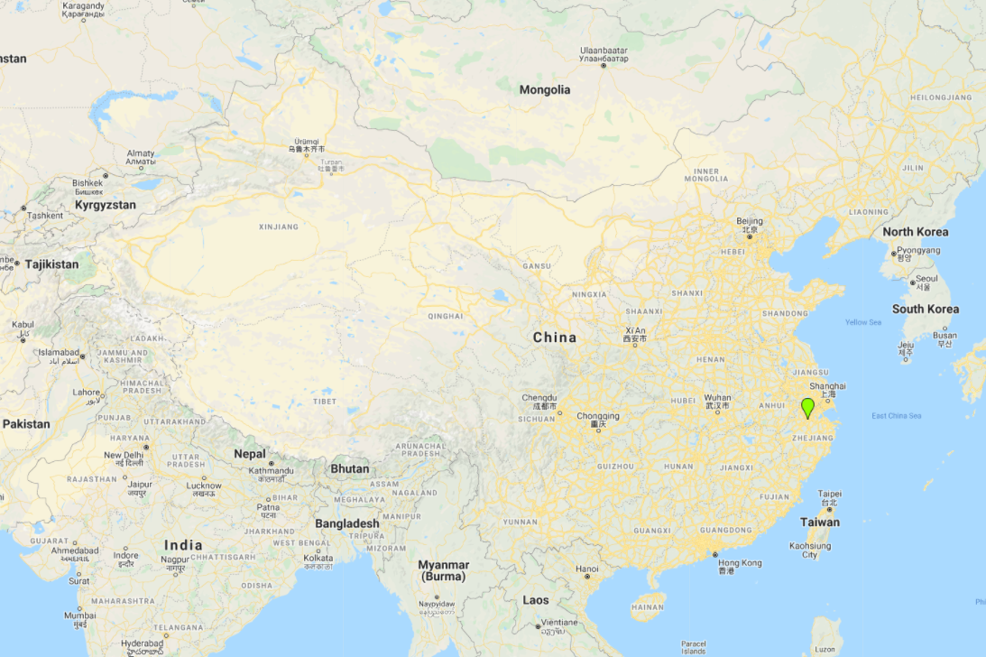 Hangzhou is situated to the east of China, close to Shanghai and the Pacific Ocean ©Google Maps