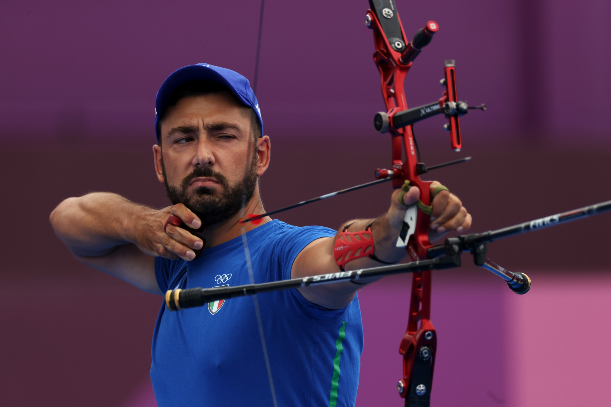 Tokyo 2020 Olympic silver medallist Mauro Nespoli of Italy was beaten by France's Clement Jacquey in the men's recurve quarter-finals ©Getty Images