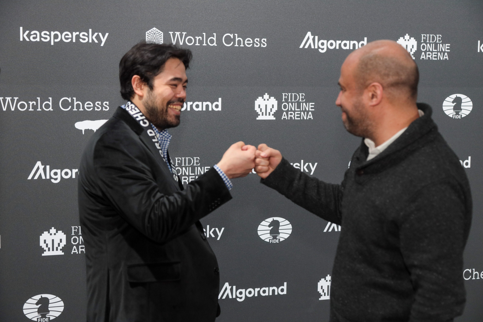 Hikaru Nakamura of the United States, left, earned the maximum 13 FIDE Grand Prix points in Berlin ©World Chess/FIDE
