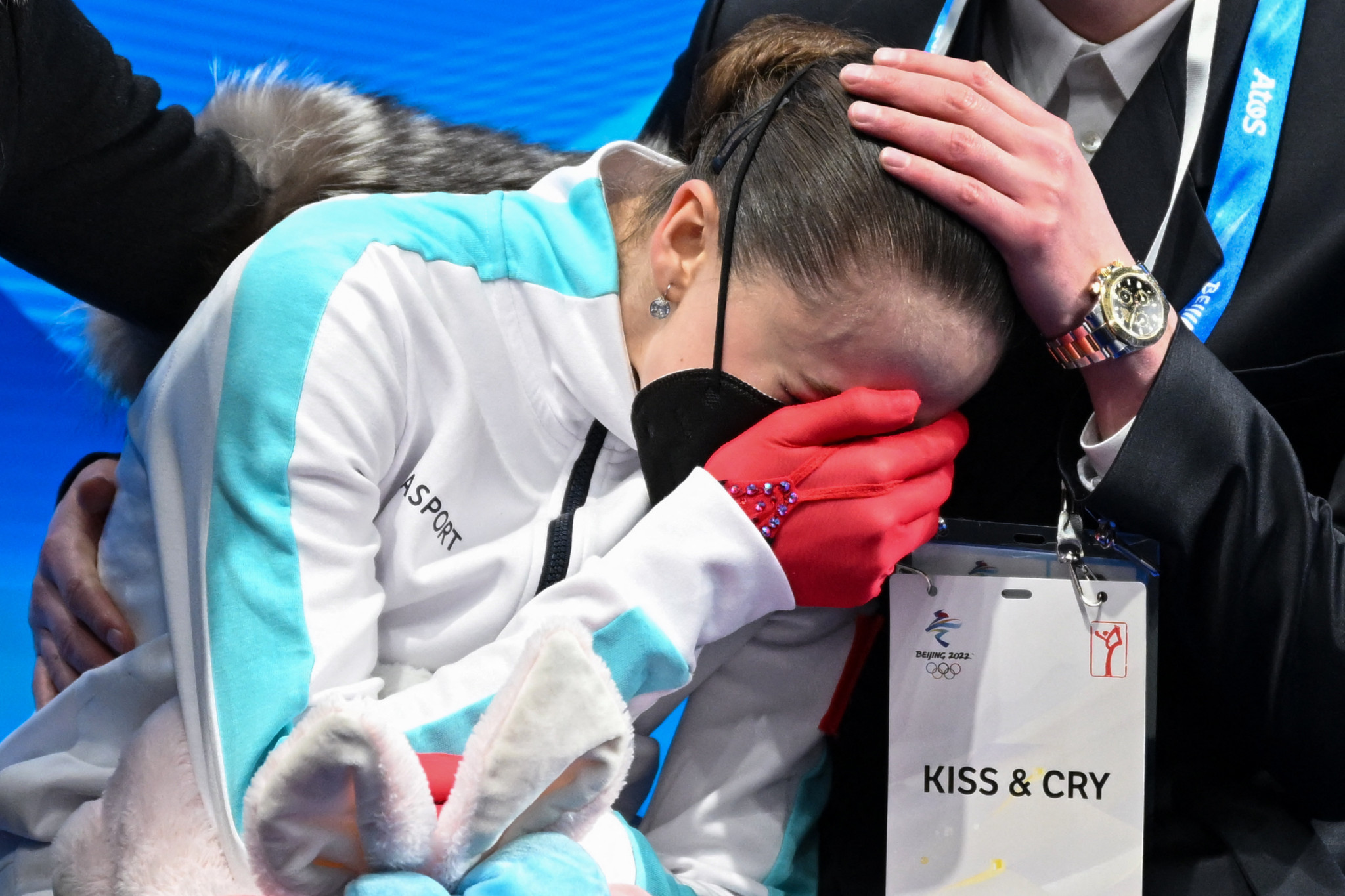 Kamila Valieva was unable to hide her emotions after a series of uncharacteristic errors in the free programme dropped the 15-year-old to fourth in the women's singles event at Beijing 2022 ©Getty Images