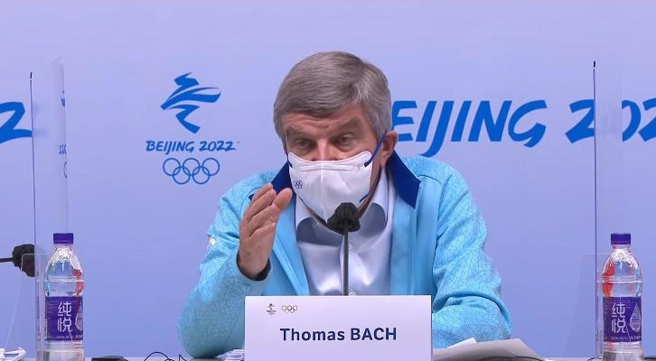 IOC President Thomas Bach revealed his concern about the treatment of Kamila Valieva by her entourage during a media conference in Beijing today ©ITG