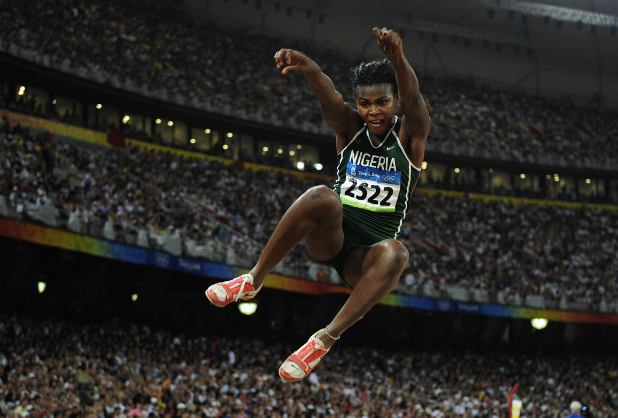 Blessing Okagbare won the Olympic silver medal in the long jump at Beijing 2008 ©Getty Images